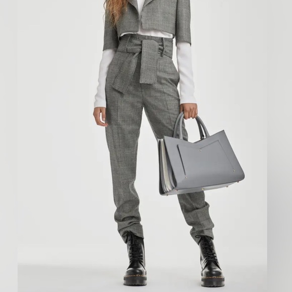 SARA BATTAGLIA Glen Plaid Belted High Waist Pants Trousers Gray Size 6 S 42 - Picture 6 of 12